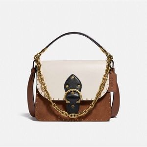 Coach Beat Shoulder Bag, color block brown, white and black.